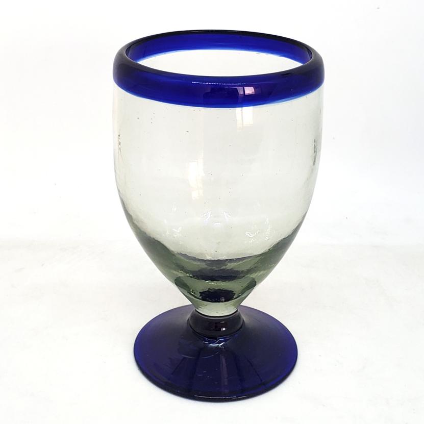 Borde Azul Cobalto / Juego de 6 copas para vino sin tallo con borde azul cobalto / Éstas copas de vino para todo propósito le darán un toque de sofisticación a su mesa. Cada copa está decorada con un borde azul cobalto.